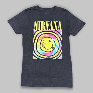 Nirvana Band Graphic T-Shirt Smiley Face Tie-Dye Print – Men’s Medium